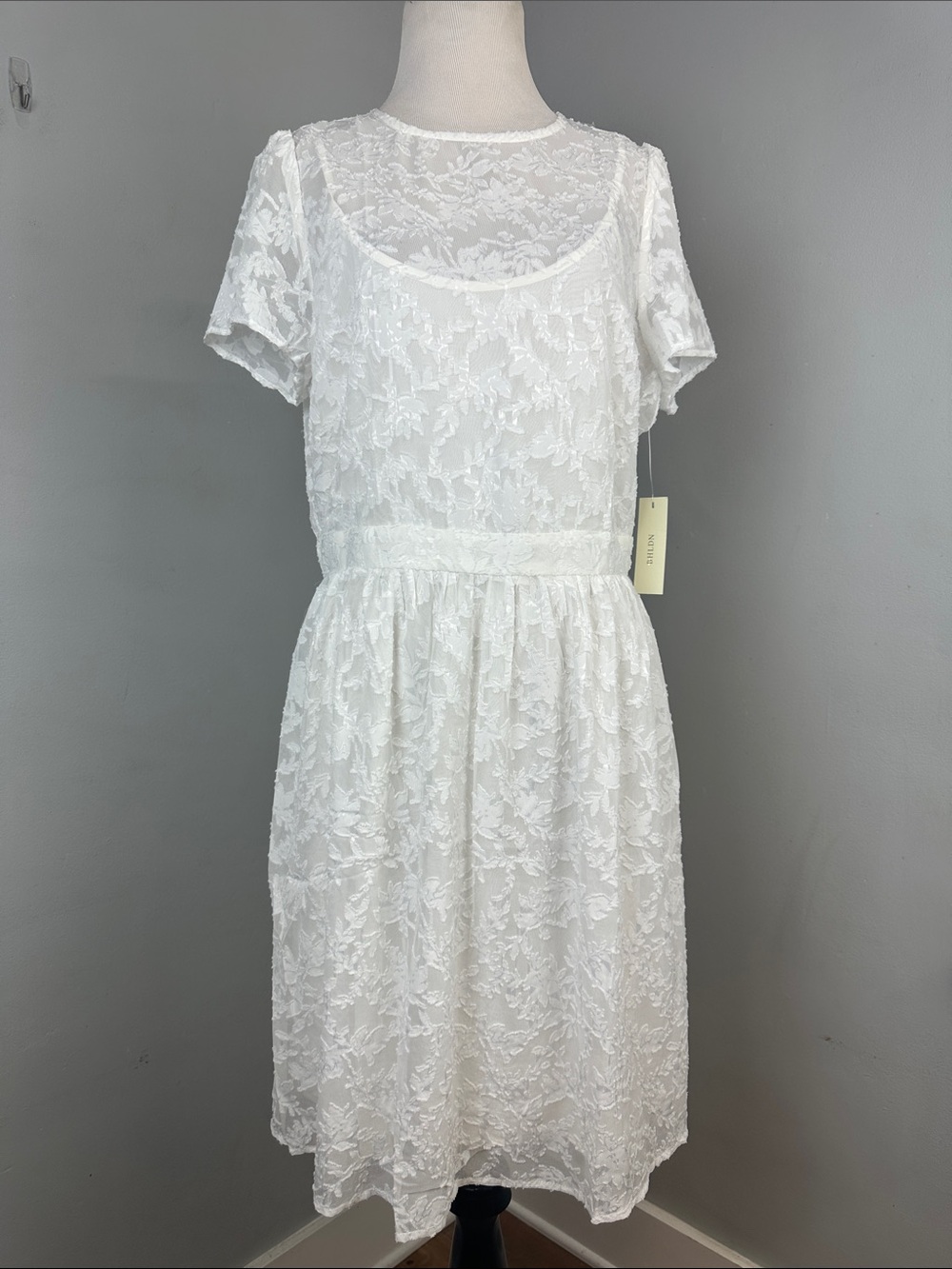 NWT Anthropologie BHLDN Sunday in Brooklyn White Lace Overlay Dress Sz 10